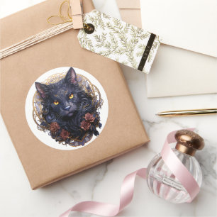 Mystical Black Cat  Classic Round Sticker