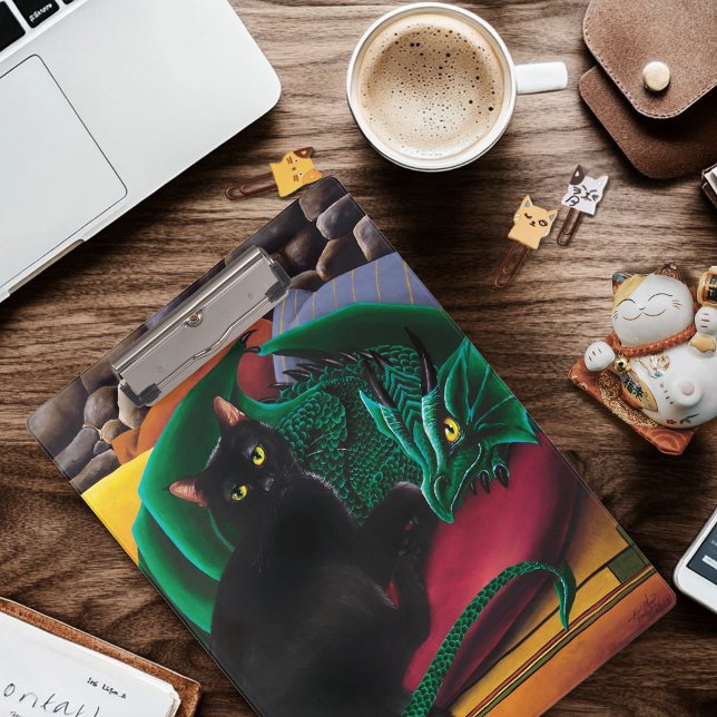 Mystical Black Cat Emerald Green Dragon Fantasy Clipboard (Creator Uploaded)