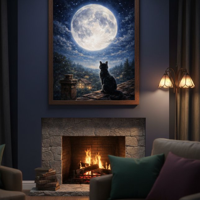 Mystical Black Cat Full Moon Night Sky Poster Art  (Creator Uploaded)