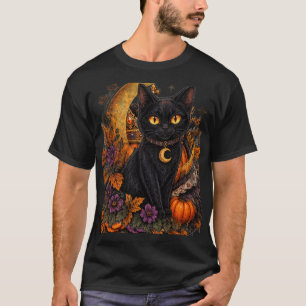 Mystical Black Cat Gothic Halloween Witchy Moon T-Shirt