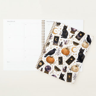 Mystical Black Cat Halloween Celestial Tarot Planner