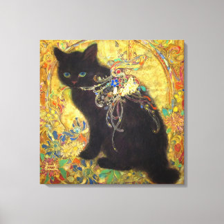 Mystical Black Cat in Golden Nihonga Canvas Print