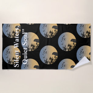 Mystical Black Cat Japanese Bamboo Beach Towel