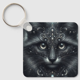 Mystical Black Cat Key Ring