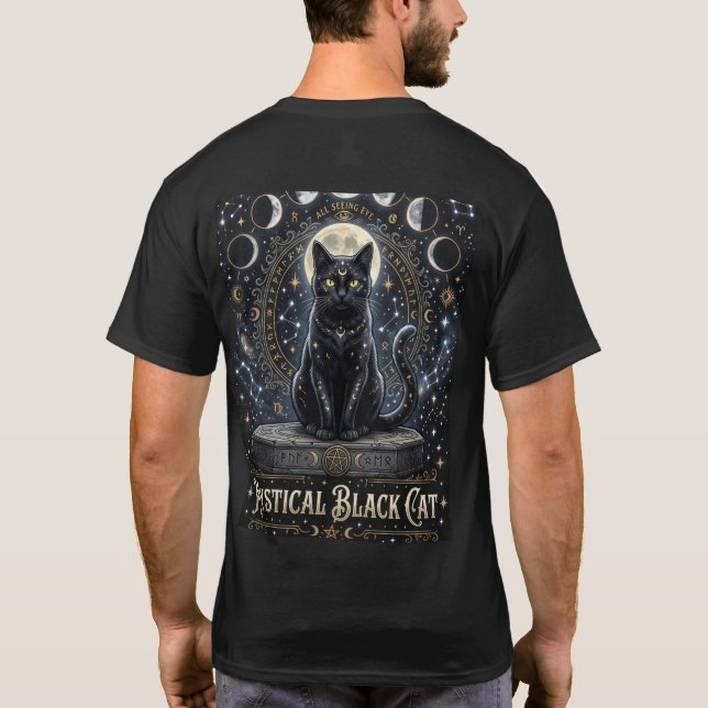 Mystical black cat men tshirt  (Back)