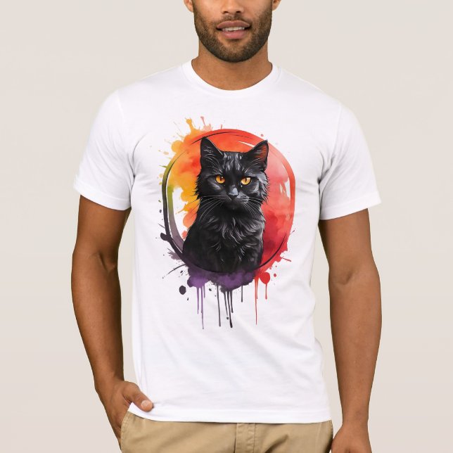 Mystical Black Cat Watercolor Bold and Artistic  T-Shirt (Front)