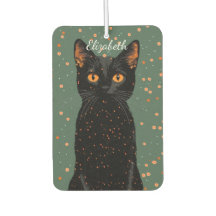 Mystical Black Cat with Orange Eyes and Glitter