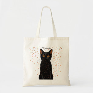 Mystical Black Cat with Orange Eyes and Glitter Tote Bag