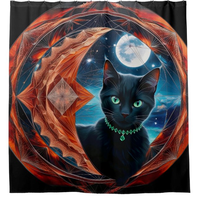 Mystical Black Celestial Mandala Shower Curtain (Front)
