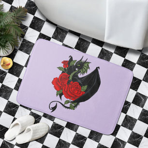 Mystical Black Dragon Red Roses Lavender Gothic Bath Mat