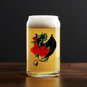 Mystical Black Dragon Red Roses Lavender Gothic Can Glass