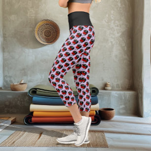 Mystical Black Dragon Red Roses Lavender Gothic Capri Leggings