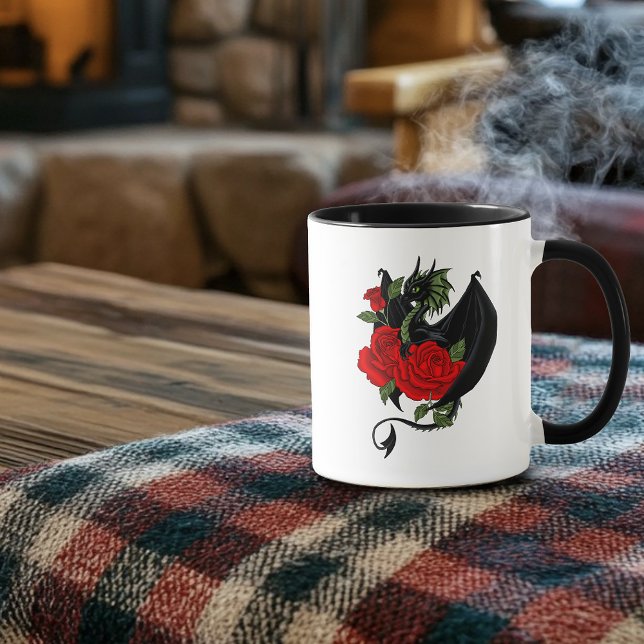 Mystical Black Dragon Red Roses Lavender Gothic Mug (Creator Uploaded)