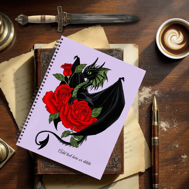 Mystical Black Dragon Red Roses Lavender Gothic Notebook (Creator Uploaded)