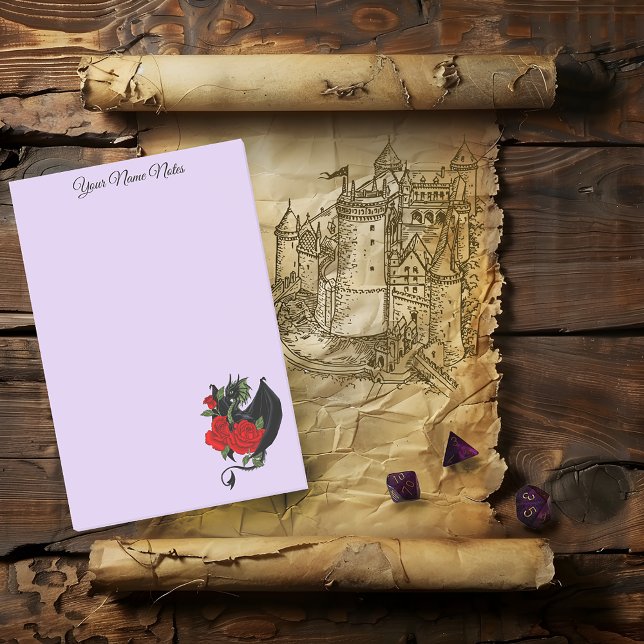 Mystical Black Dragon Red Roses Lavender Gothic Post-it Notes (Creator Uploaded)