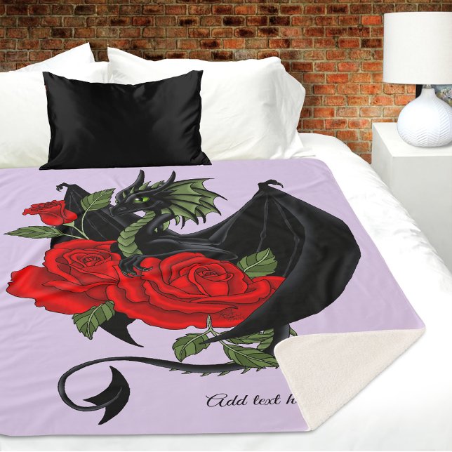 Mystical Black Dragon Red Roses Lavender Gothic Sherpa Blanket (Creator Uploaded)