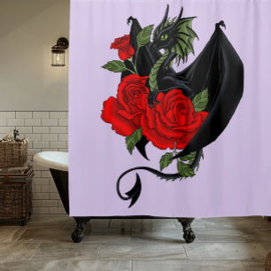 Mystical Black Dragon Red Roses Lavender Gothic Shower Curtain