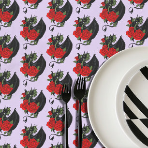 Mystical Black Dragon Red Roses Lavender Gothic Tablecloth