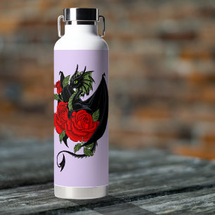 Mystical Black Dragon Red Roses Lavender Gothic Water Bottle