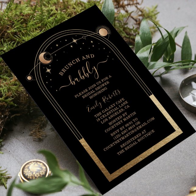 Mystical Black Gold Celestial Bridal Shower Invitation (Creator Uploaded)