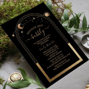 Mystical Black Gold Celestial Bridal Shower Invitation