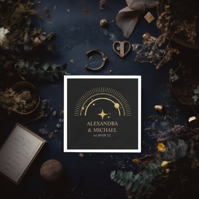 Mystical Black Gold Celestial Galaxy Wedding Napkin (Creator Uploaded)