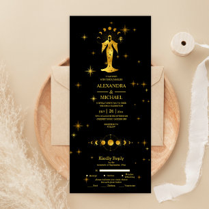Mystical Black Gold Celestial Stars Wedding  All In One Invitation