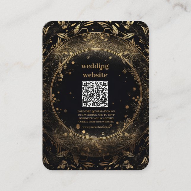 Mystical Black Gold Celestial Stars Wedding  Enclosure Card (Front)