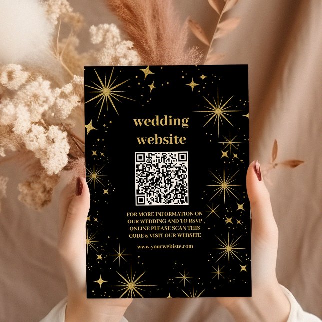 Mystical Black Gold Celestial Stars Wedding  Enclosure Card (Creator Uploaded)