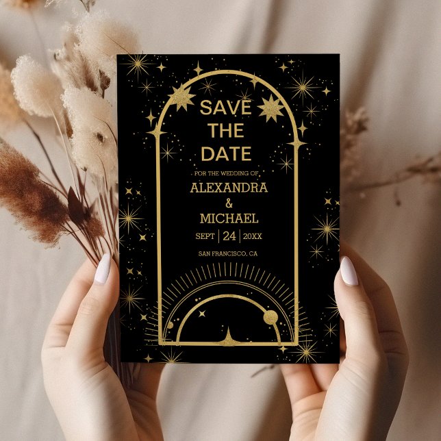 Mystical Black Gold Celestial Stars Wedding  Save The Date (Creator Uploaded)
