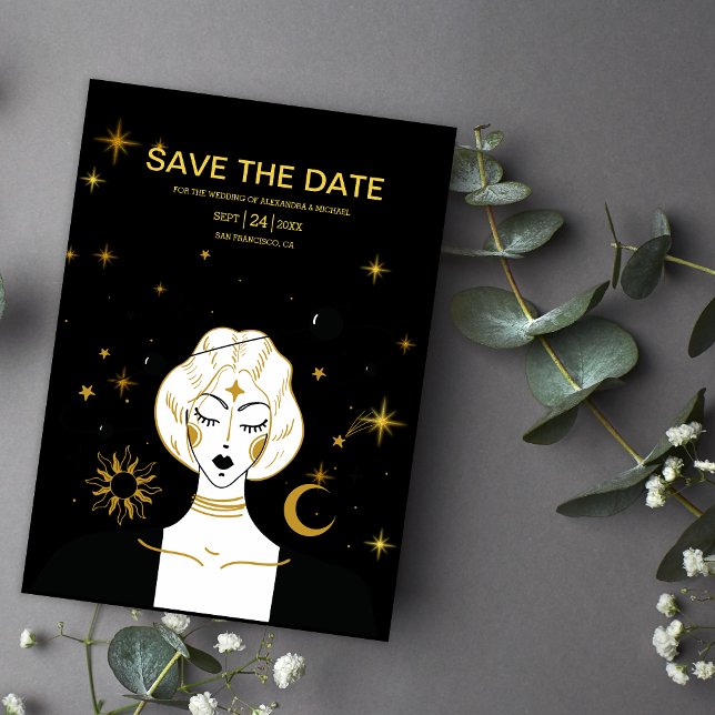 Mystical Black Gold Celestial Sun Wedding Save The Save The Date (Creator Uploaded)
