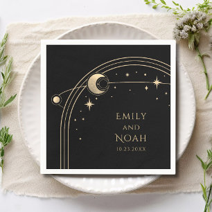 Mystical Black Gold Sun Moon Astronomy Space Napkin