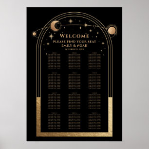 Mystical Black Gold Sun Moon Stars Wedding Poster