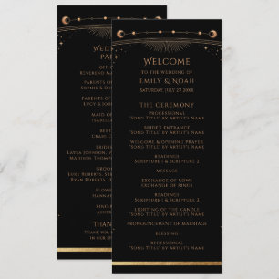 Mystical Black Gold Sun Moon Stars Wedding Programme