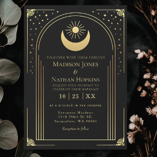 Mystical Black Gold Tarot Card Arch Wedding Invite