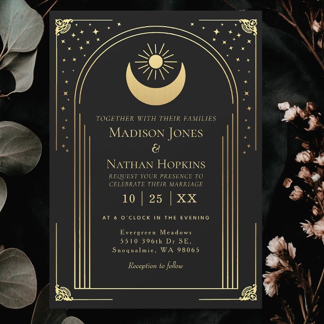 Mystical Black Gold Tarot Card Arch Wedding Invite (Creator Uploaded)
