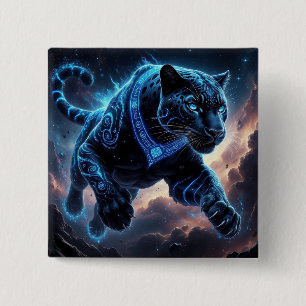Mystical Black Panther with Glowing Patterns 15 Cm Square Badge
