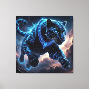 Mystical Black Panther with Glowing Patterns Canvas Print