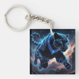 Mystical Black Panther with Glowing Patterns Key Ring