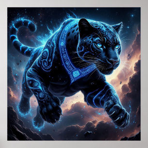 Mystical Black Panther with Glowing Patterns Poster
