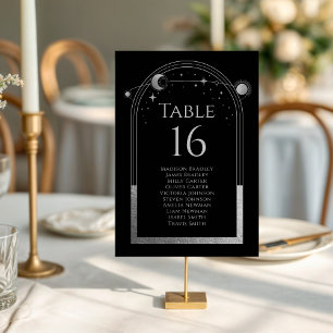 Mystical Black Silver Sun Moon Astronomy Wedding Table Number