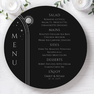 Mystical Black Silver Sun Moon Space Wedding Menu
