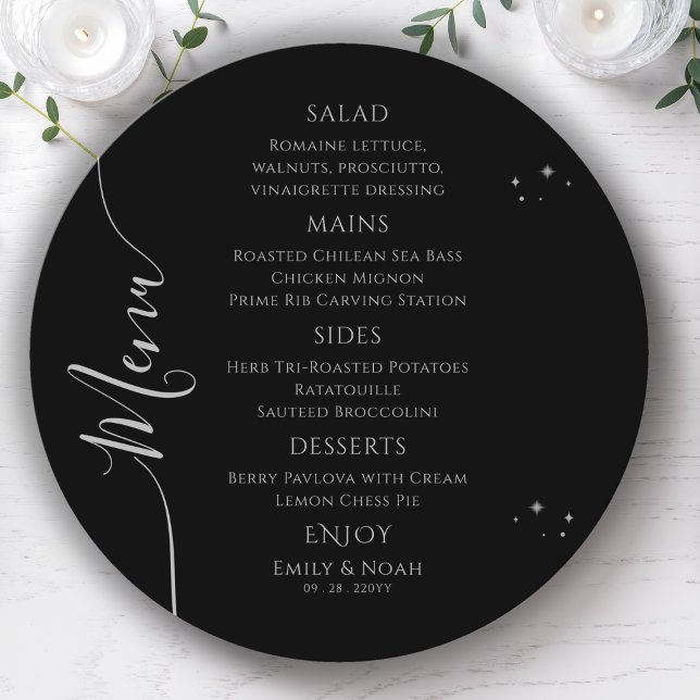 Mystical Black Silver Sun Moon Space Wedding Menu (Creator Uploaded)