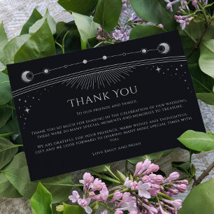 Mystical Black Silver Sun Moon Star Photo Wedding Thank You Card