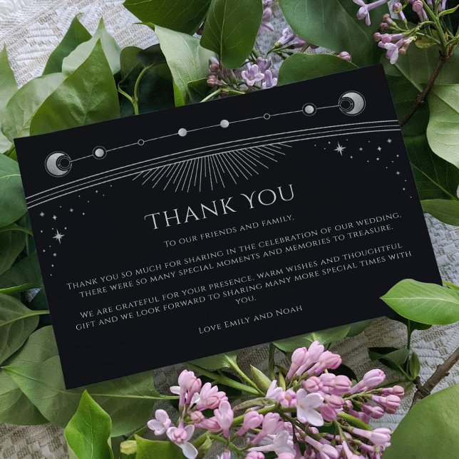 Mystical Black Silver Sun Moon Star Photo Wedding Thank You Card (Creator Uploaded)