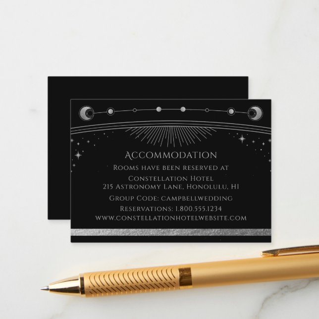Mystical Black Silver Sun Moon Stars Accommodation Enclosure Card (Front/Back In Situ)