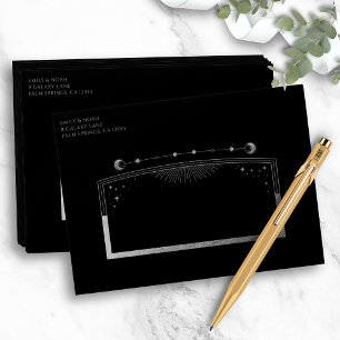 Mystical Black Silver Sun Moon Stars Wedding Envelope
