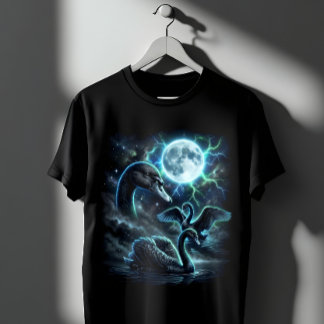 Mystical Black Swans Full Moon Gothic Art T-Shirt