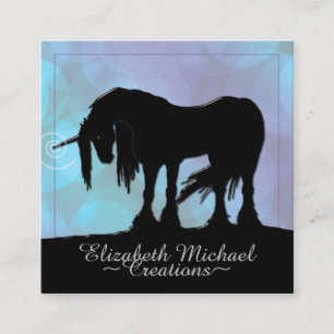 Mystical Black Unicorn (blue green circles) Square Business Card