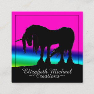 Mystical Black Unicorn (rainbow) Square Business Card
